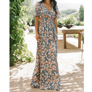 Baltic Born NEW Verona Smocked Maxi Dress Womens Medium Floral Flutter Sleeves